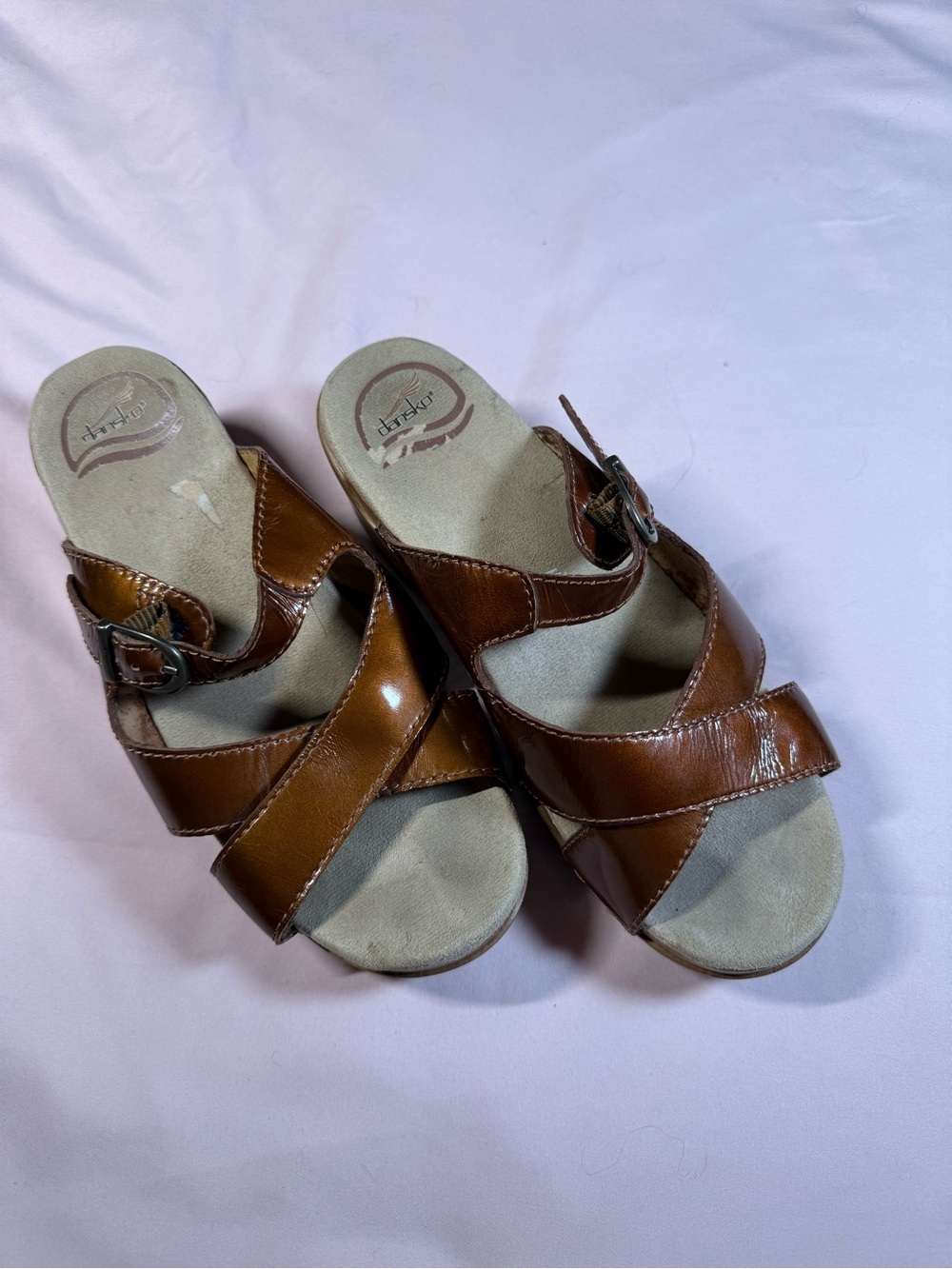 Dansko Brown Leather Crisscross Wedge Sandals Buckle Clog Heels EU 37 US 6.5-7